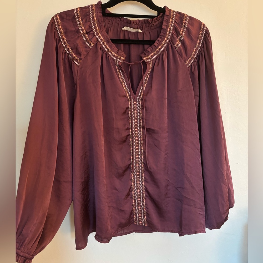 Purple Embroidered Satin Top - Medium